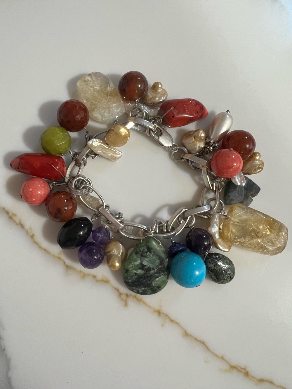 Sterling Silver Chunky Charm Bracelet